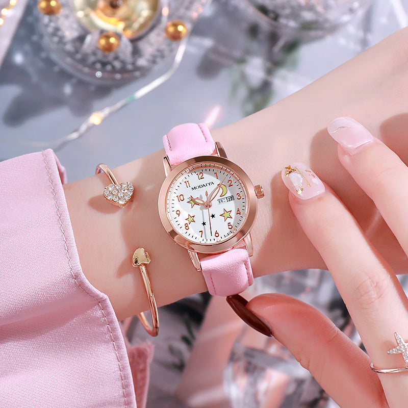 Simple High School Student Luminous Double Calendar Women's Quartz Watch - Heritage cosmetics and beauty care