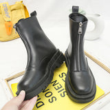 Spring And Autumn Single With Front Zipper French Short Boots