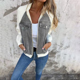 Fashion Denim Patchwork Jacket Casual Hooded Zipper Jacket Women's Clothing - Heritage cosmetics and beauty care