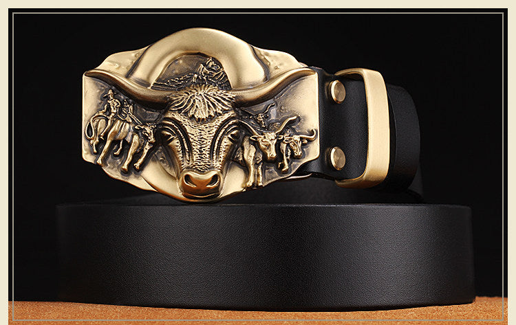 Cowhide Leather  Belt With Copper Buckle - Heritage cosmetics and beauty care