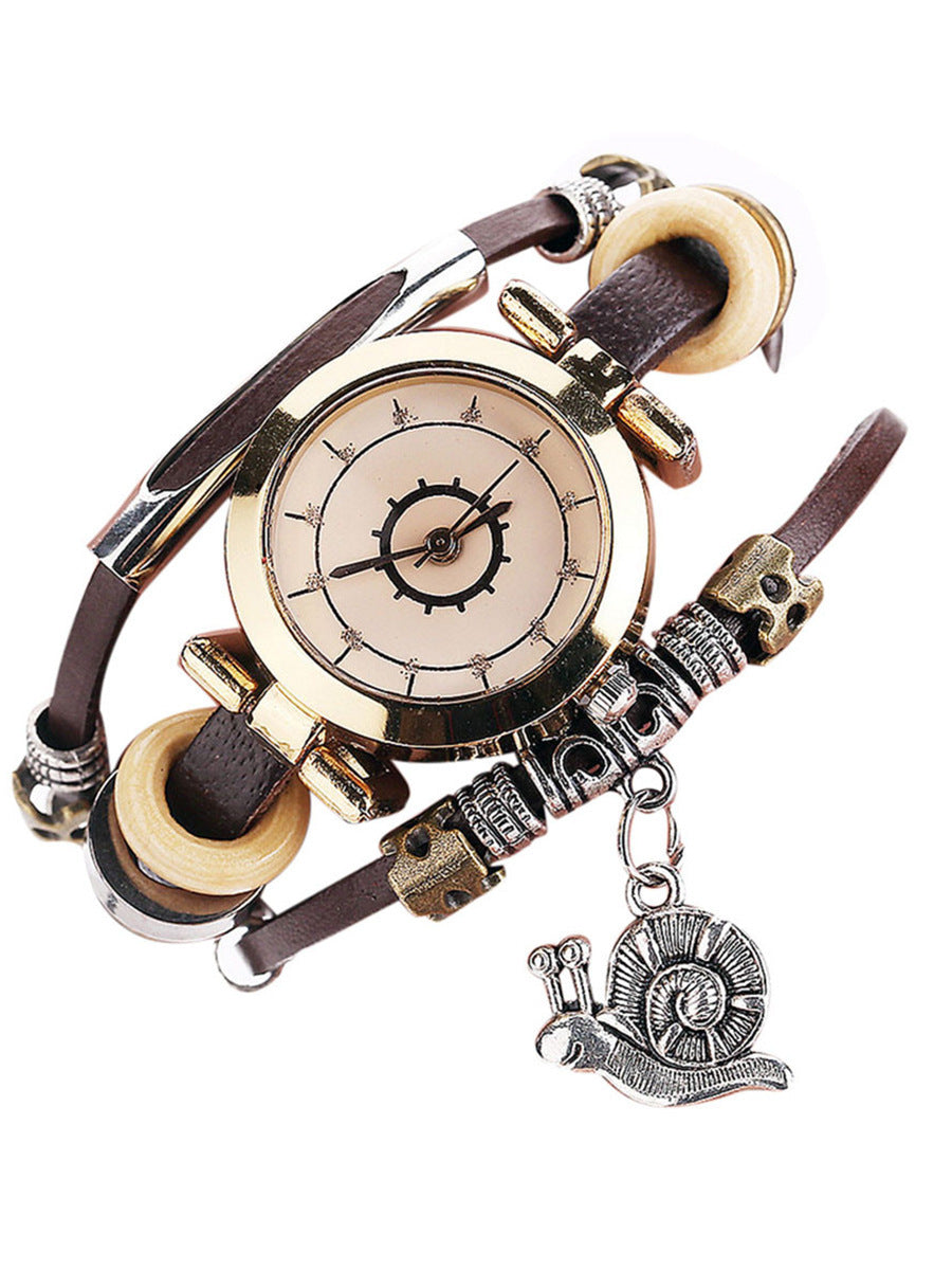 Women's Vintage Bracelet Watch Coiling Leather Watch Snail Pendant - Heritage cosmetics and beauty care