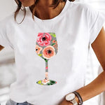 Wine Glass Fashion Printing Foreign Trade New Tops Ladies Casual Bottoming Shirts Heritage cosmetics and beauty care