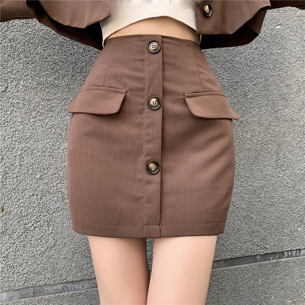 Blazer High Waist A Line Skirt Coffee Color Hong Kong Style Suit Women - Heritage cosmetics and beauty care