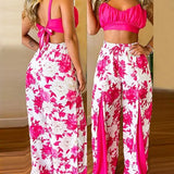 Women's Printed Contrast Wide Leg Pant Set - Heritage cosmetics and beauty care