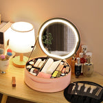 Round Smart LED Makeup Leather Travel Organizers - Heritage cosmetics and beauty care