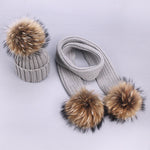 Children's Double Woolen Hats With Woolen Balls Scarf Set - Heritage cosmetics and beauty care