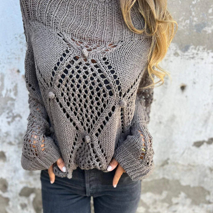 European And American Leisure Loose Hollow Out Sweater Round Neck Knitted Top - Heritage cosmetics and beauty care