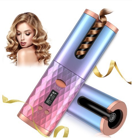 Rechargeable Automatic Hair Curler Women Portable Hair Curling Iron LCD Display Ceramic Curly Rotating Curling Wave Styer - Heritage cosmetics and beauty care