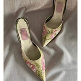 Vintage Pointed Embroidered High Heels - Heritage cosmetics and beauty care