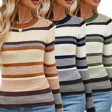 Contrast Color Striped Thread Top Fashion Sweater Women's