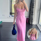 Women Camis Satin Long Dresses Elegant Sleeveless Slip Holiday Party Dresses Sexy Casual Backless Summer Dresses - Heritage cosmetics and beauty care