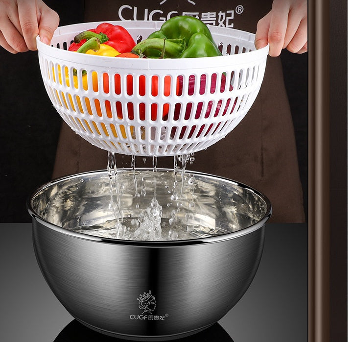 Stainless Steel Salad Vegetable Dehydrator Salad Drying Machine Fruit And Vegetable Drain Basket Household Vegetable Washing Press Water Throwing Artifact Heritage cosmetics and beauty care