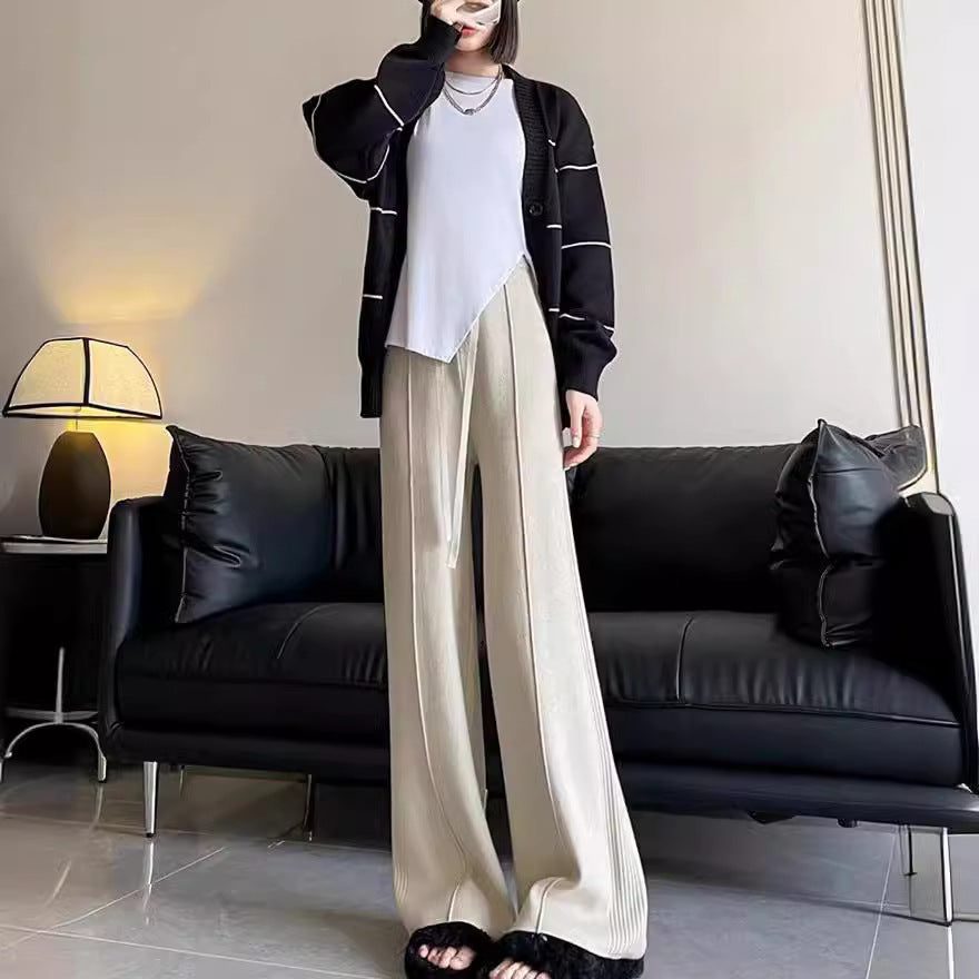 Sunken Stripe Knitted Wide Leg Women's Straight-leg Pants - Heritage cosmetics and beauty care