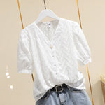 Cotton Embroidered Puff Sleeve Shirt Tops Women White Ladies Shirts Heritage cosmetics and beauty care