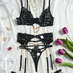 Flame Embroidered Chain Bra Set - Heritage cosmetics and beauty care