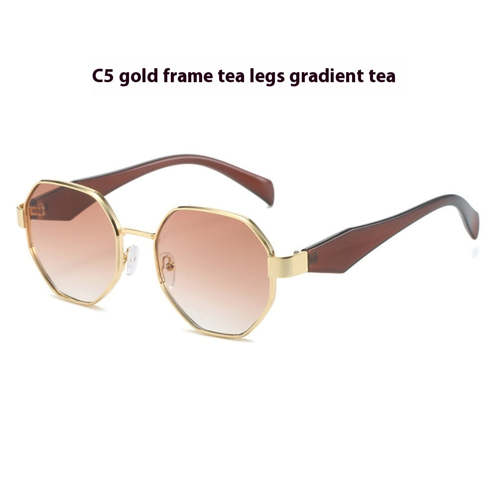 New Polygonal Sunglasses Wide Leg Metal Large Rim Sunglasses Women - Heritage cosmetics and beauty care