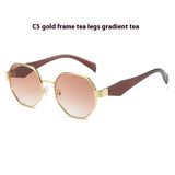 New Polygonal Sunglasses Wide Leg Metal Large Rim Sunglasses Women - Heritage cosmetics and beauty care