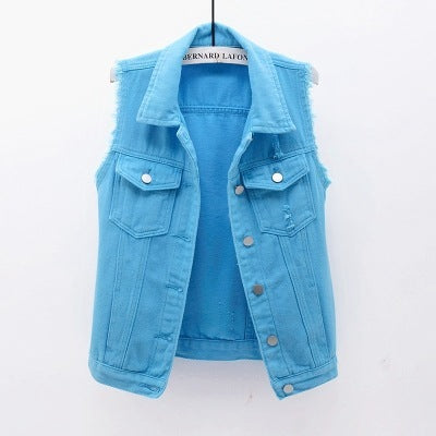 Multi-Color Selection Denim Vest Women's Slim Sleeveless Jacket - Heritage cosmetics and beauty care