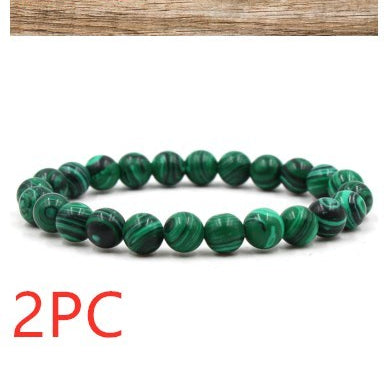 Classic Black Matte Green Malachite Bracelets Suitable Women Men Elastic Strand Jewelry - Heritage cosmetics and beauty care