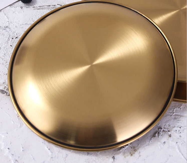 Retro Metal Round Tray Stainless Steel Snack Fruit Tray Jewelry Storage Tray European Style Dinner Plates - Heritage cosmetics and beauty care