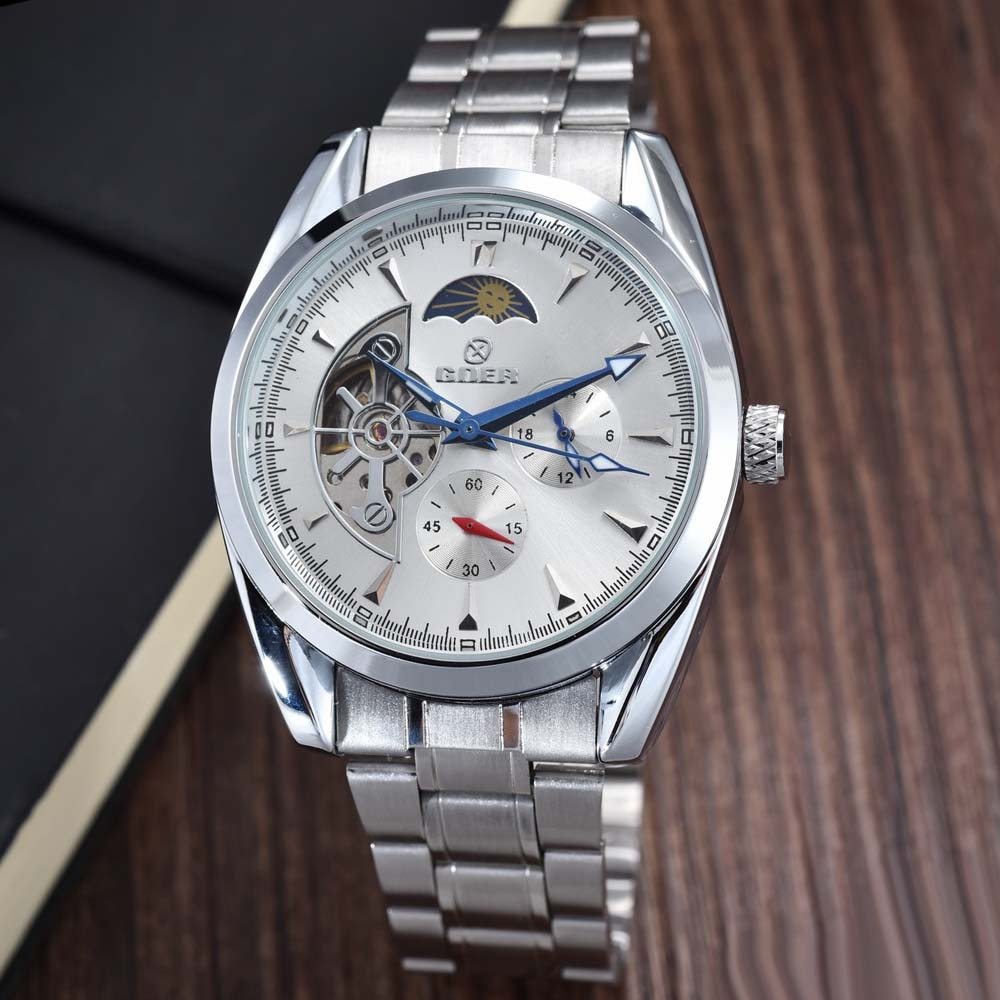 Relogio Masculino Men Tourbillon Watches Stainless Steel Band Automatic Mechanical Wristwatches Moon Phase Small Seconds Watch - Heritage cosmetics and beauty care