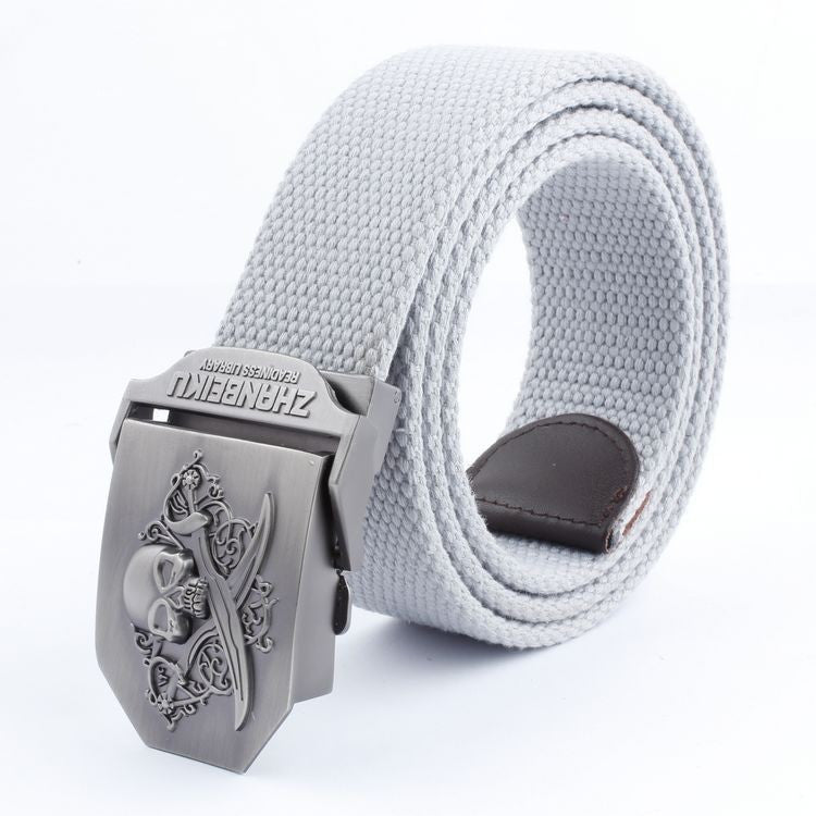 Casual And Versatile Double Knife Skull Canvas Belt - Heritage cosmetics and beauty care