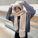 Women's Winter Hats Thickened Plush One-piece Scarf Three Piece Set - Heritage cosmetics and beauty care