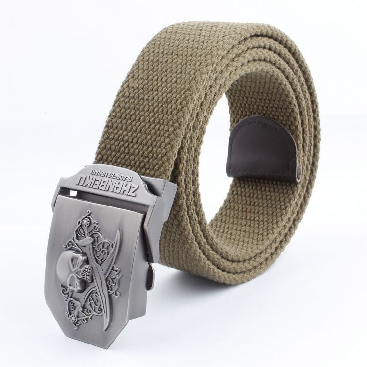 Casual And Versatile Double Knife Skull Canvas Belt - Heritage cosmetics and beauty care