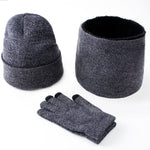 Winter men's hats, scarves, gloves, suits, fashion knitting and velvet hats, scarves, kits, men's 3 pieces/sets - Heritage cosmetics and beauty care