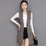 Plaid Long Blazer Vest Women Sleeveless Jacket - Heritage cosmetics and beauty care