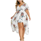 New Women's Loose Slimming V-neckline Flower Print Plus Size Dress - Heritage cosmetics and beauty care