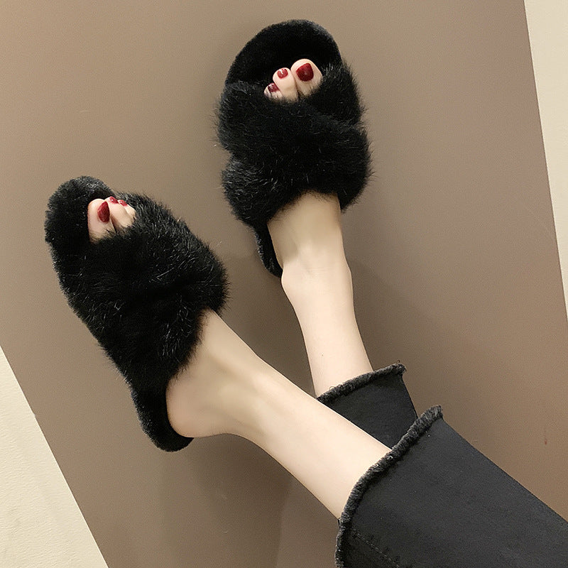 Cross fur slippers - Heritage cosmetics and beauty care