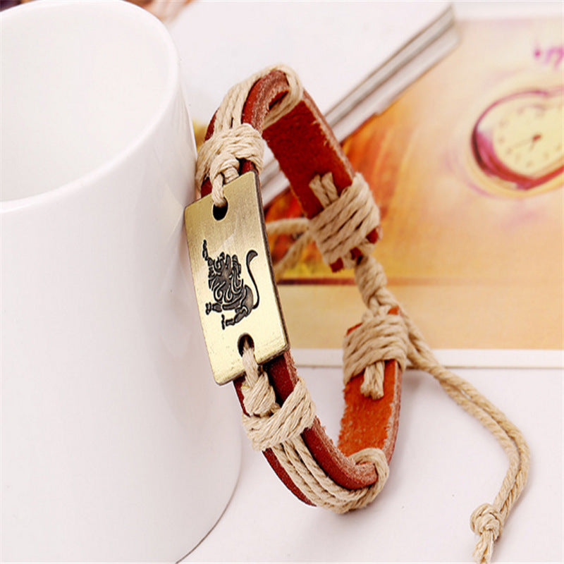 12 Constellation Alloy Bracelet Fashion Men’s And Women’s Bracelets Couple Bracelets Leather Bracelets