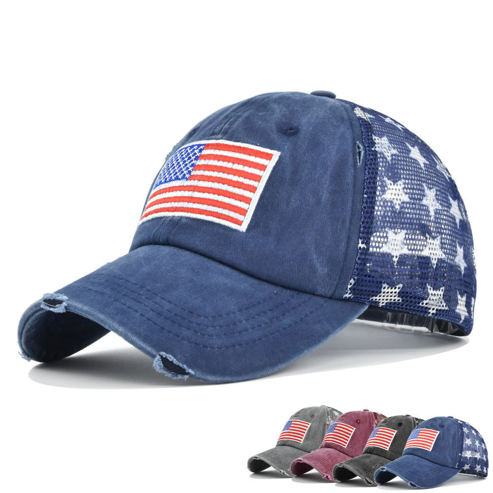 American Flag Embroidered Mesh Cap Embroidered Baseball Hat - Heritage cosmetics and beauty care