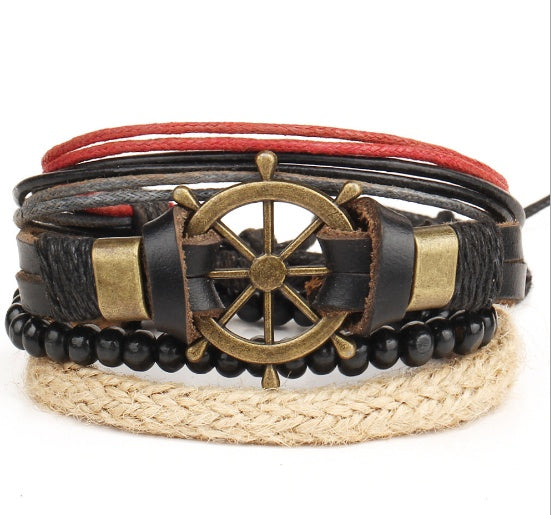 Vintage Ship Rudder Leather Bracelet Hand-Woven Multi-Layer Male And Female Bracelets - Heritage cosmetics and beauty care