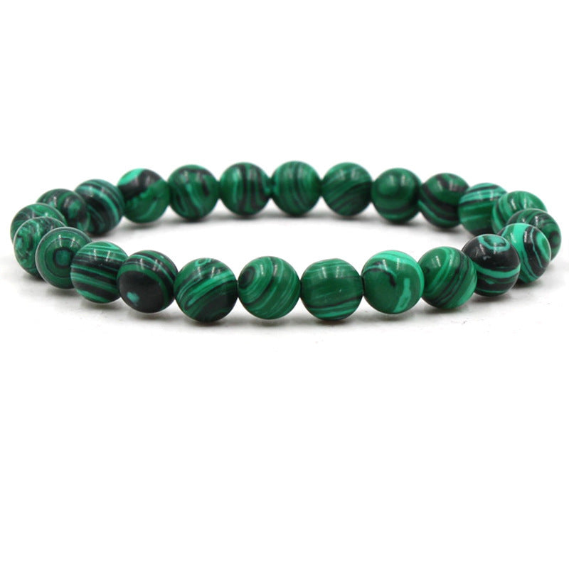 Classic Black Matte Green Malachite Bracelets Suitable Women Men Elastic Strand Jewelry - Heritage cosmetics and beauty care