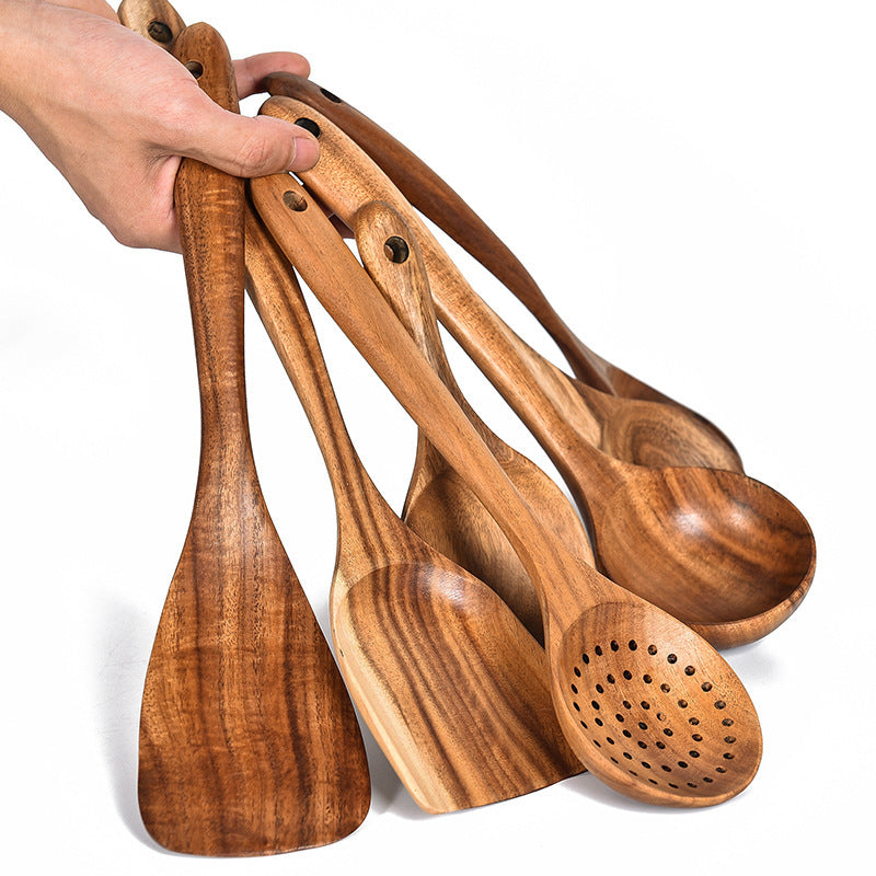 Teak Natural Wood Tableware Spoon Ladle Turner Rice Colander Soup Skimmer Cooking Tool Sets Spoon Scoop Kitchen Tools Gadgets - Heritage cosmetics and beauty care