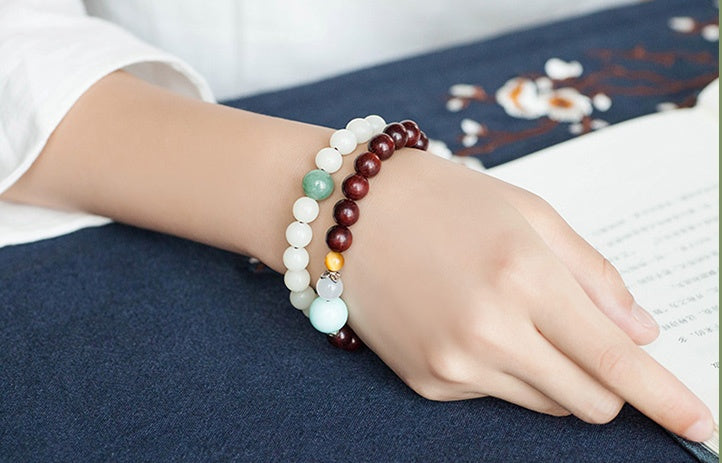 Natural white jade Bodhi bracelets beads bracelets women's simple Bodhi bracelets transfer beads - Heritage cosmetics and beauty care