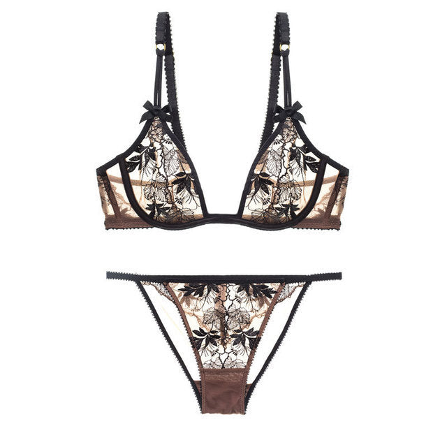 Slim embroidered mesh bra set - Heritage cosmetics and beauty care