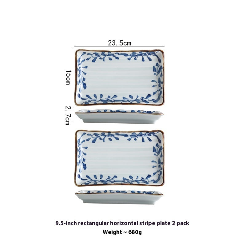 Ceramic Horizontal Pattern Sushi Kebabs Long Plate Restaurant Commercial Side Dish Tableware - Heritage cosmetics and beauty care