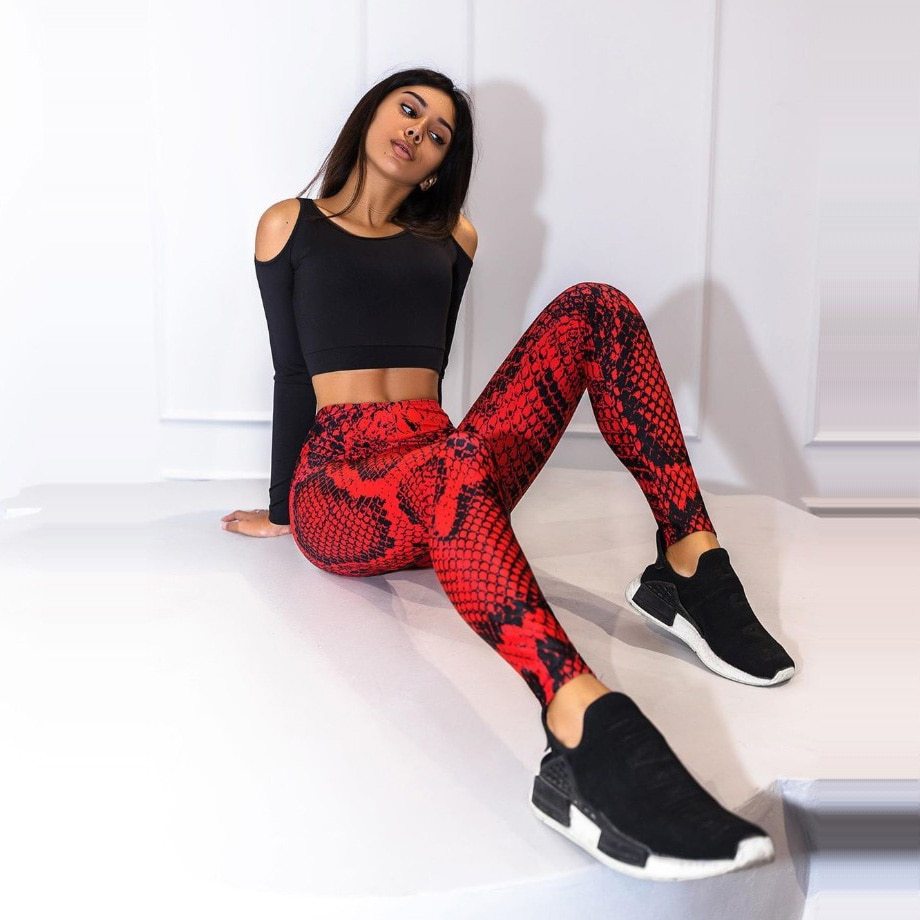 Women Snake Printed Leggings Women Push Up Fitness Sweatpants - Heritage cosmetics and beauty care