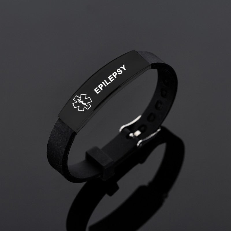 Black Stainless Steel Silicone Medical Alert ID Bracelet DIABETIC EPILEPSY SOS Bracelets - Heritage cosmetics and beauty care