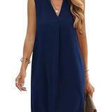 Sleeveless Elegant V-neck Loose Solid Color Dress Women - Heritage cosmetics and beauty care