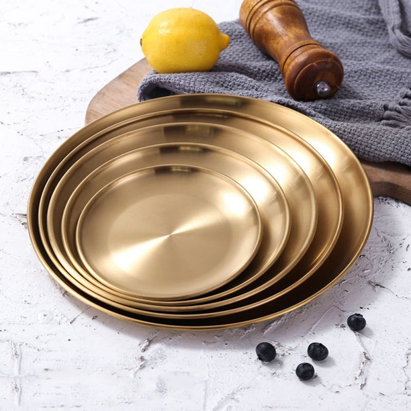 Retro Metal Round Tray Stainless Steel Snack Fruit Tray Jewelry Storage Tray European Style Dinner Plates - Heritage cosmetics and beauty care