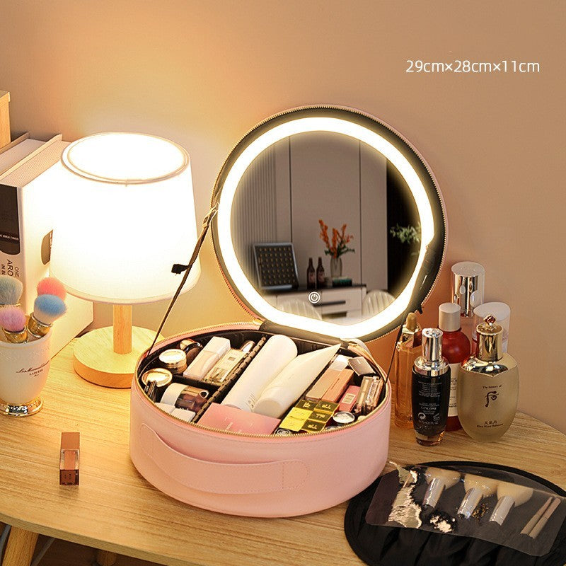 Round Smart LED Makeup Leather Travel Organizers - Heritage cosmetics and beauty care