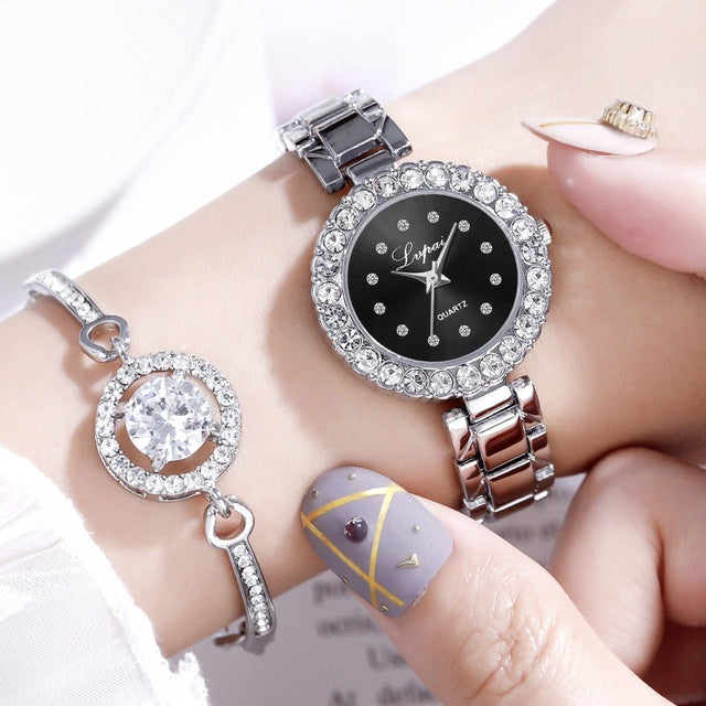 Watches-Set Bangle Clock Bracelet Wrist-Watch Quartz Women Fashion Ladies Brand Luxury - Heritage cosmetics and beauty care