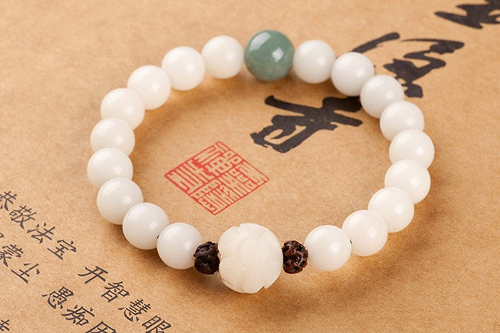 Natural white jade Bodhi bracelets beads bracelets women's simple Bodhi bracelets transfer beads - Heritage cosmetics and beauty care