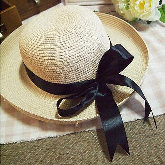 Season Straw Hats, Women's Pastoral  Bowknot Curly Straw Hat, Big Brim Hat - Heritage cosmetics and beauty care