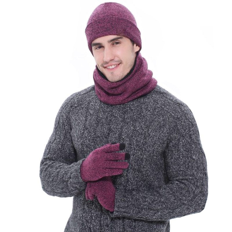 Winter men's hats, scarves, gloves, suits, fashion knitting and velvet hats, scarves, kits, men's 3 pieces/sets - Heritage cosmetics and beauty care