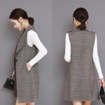 Plaid Long Blazer Vest Women Sleeveless Jacket - Heritage cosmetics and beauty care